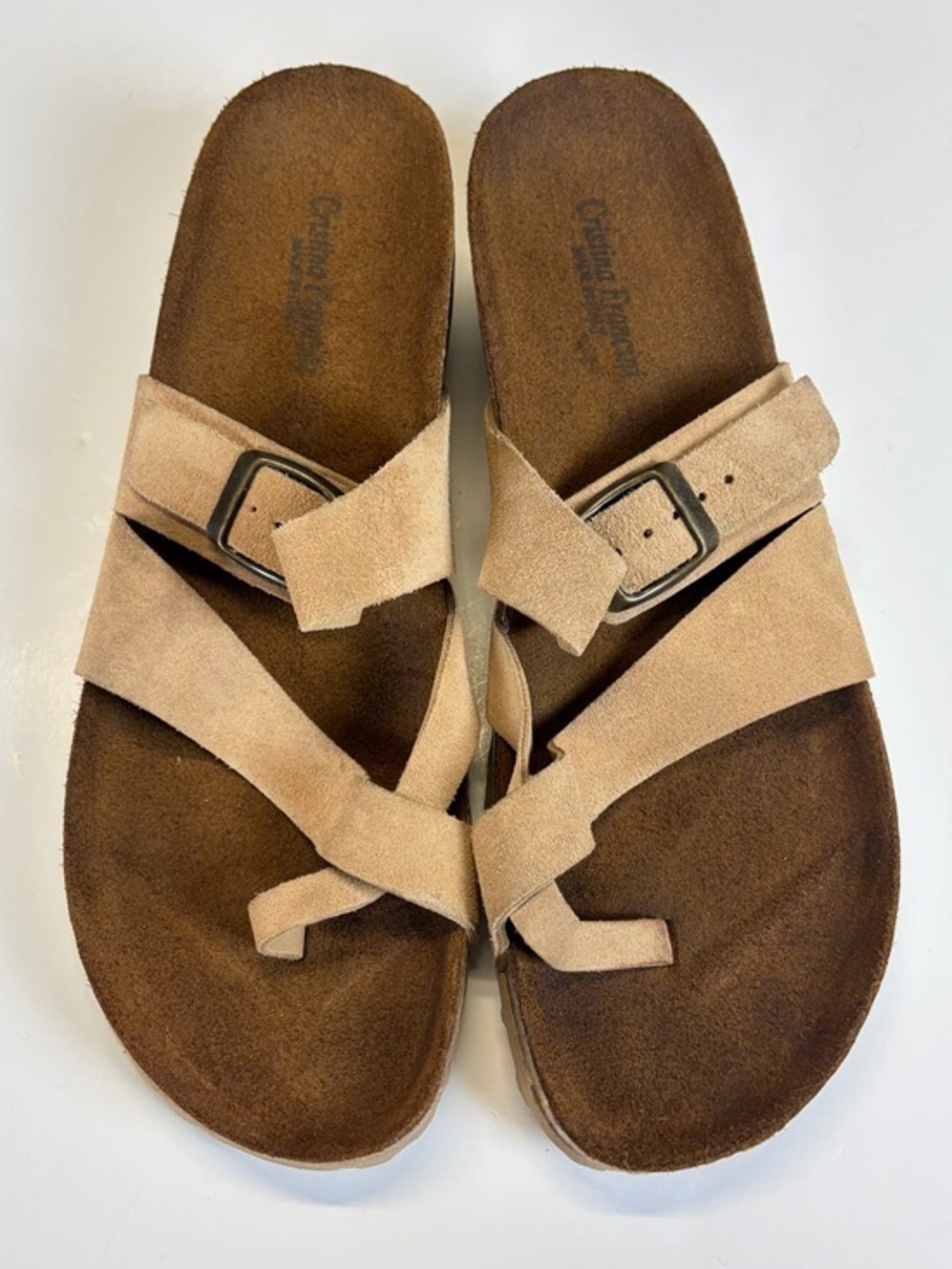 Cristina Francini Italy Beige Suede Leather Toe Loop Comfort Sandals Size 9